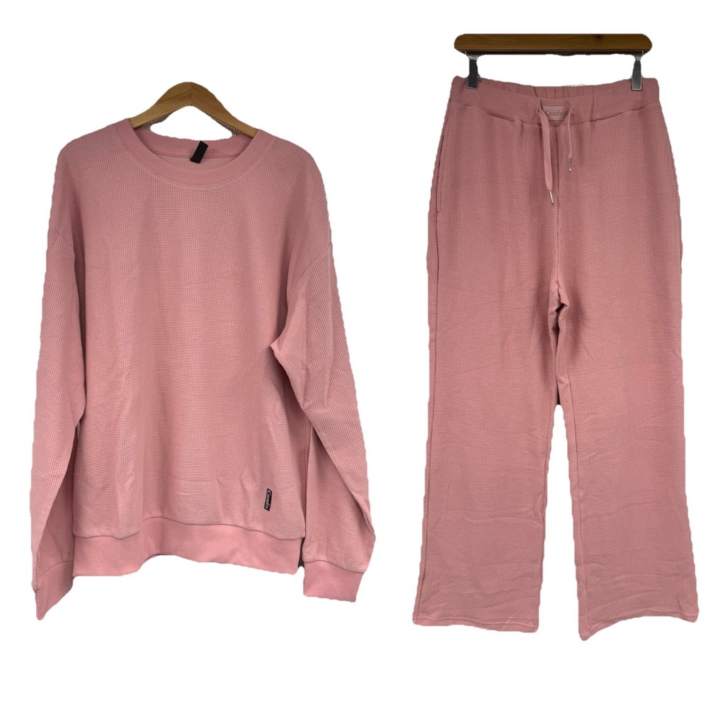 CMFRT Pink Waffle Lounge Set Soft Womens‎ Medium Shirt Large Pants Oversized